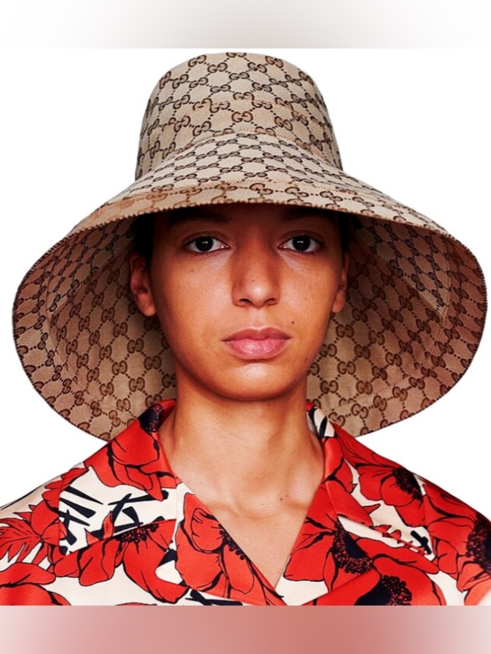 Monogram Bucket Hat Large Wide Brim Beige Tan Jacquard Canvas Sun Beach Design